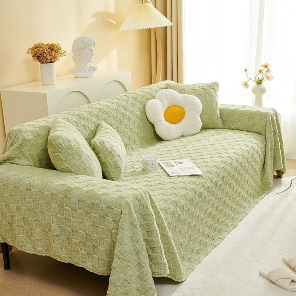 Checkered Plush Velvet Couch Cover