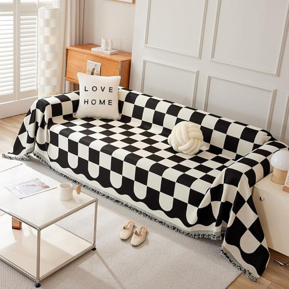 Chess Board Chic Tasseled Couch Cover