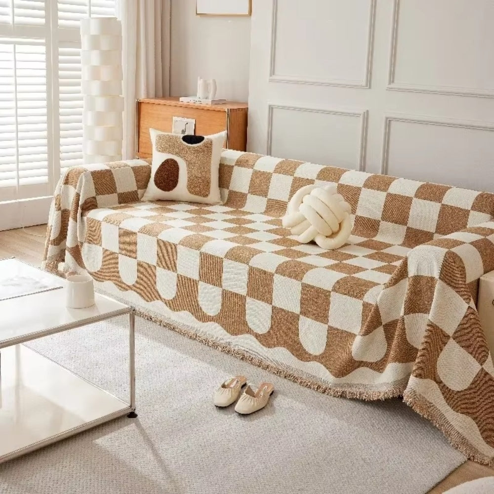 Chess Board Chic Tasseled Couch Cover