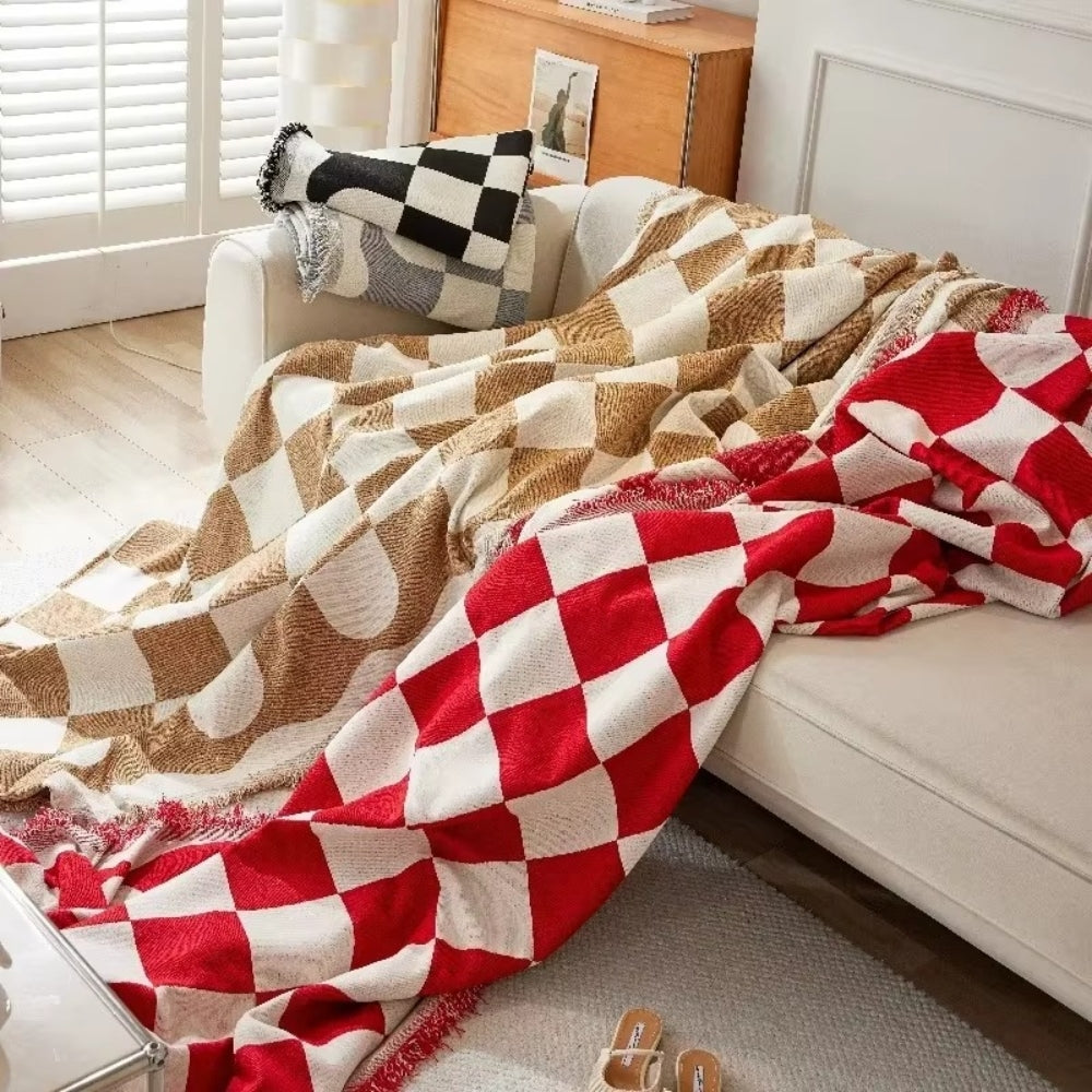 Chess Board Chic Tasseled Couch Cover