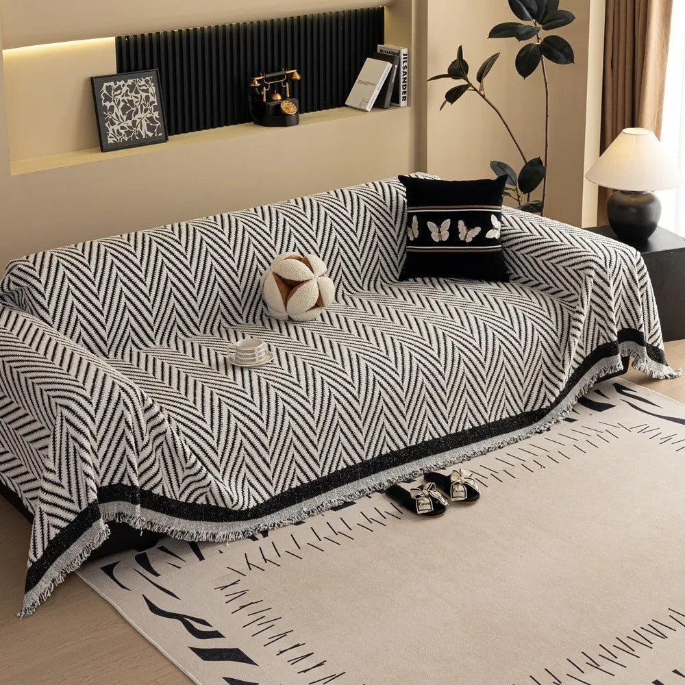 Chevron Herringbone Tassel Couch Cover