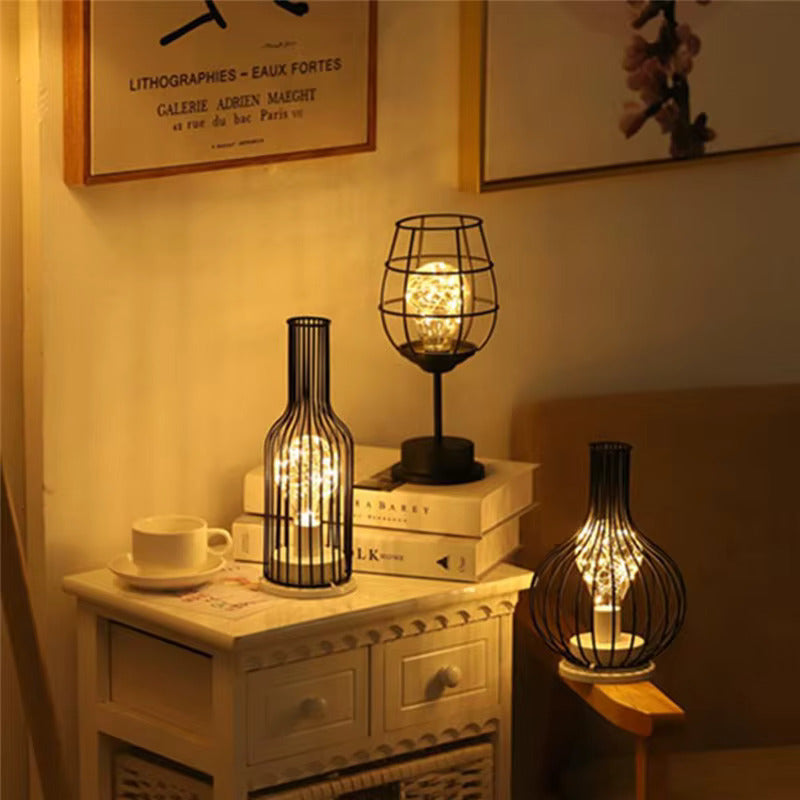 Wireless Table Lamps With Black Metal Cage Shades