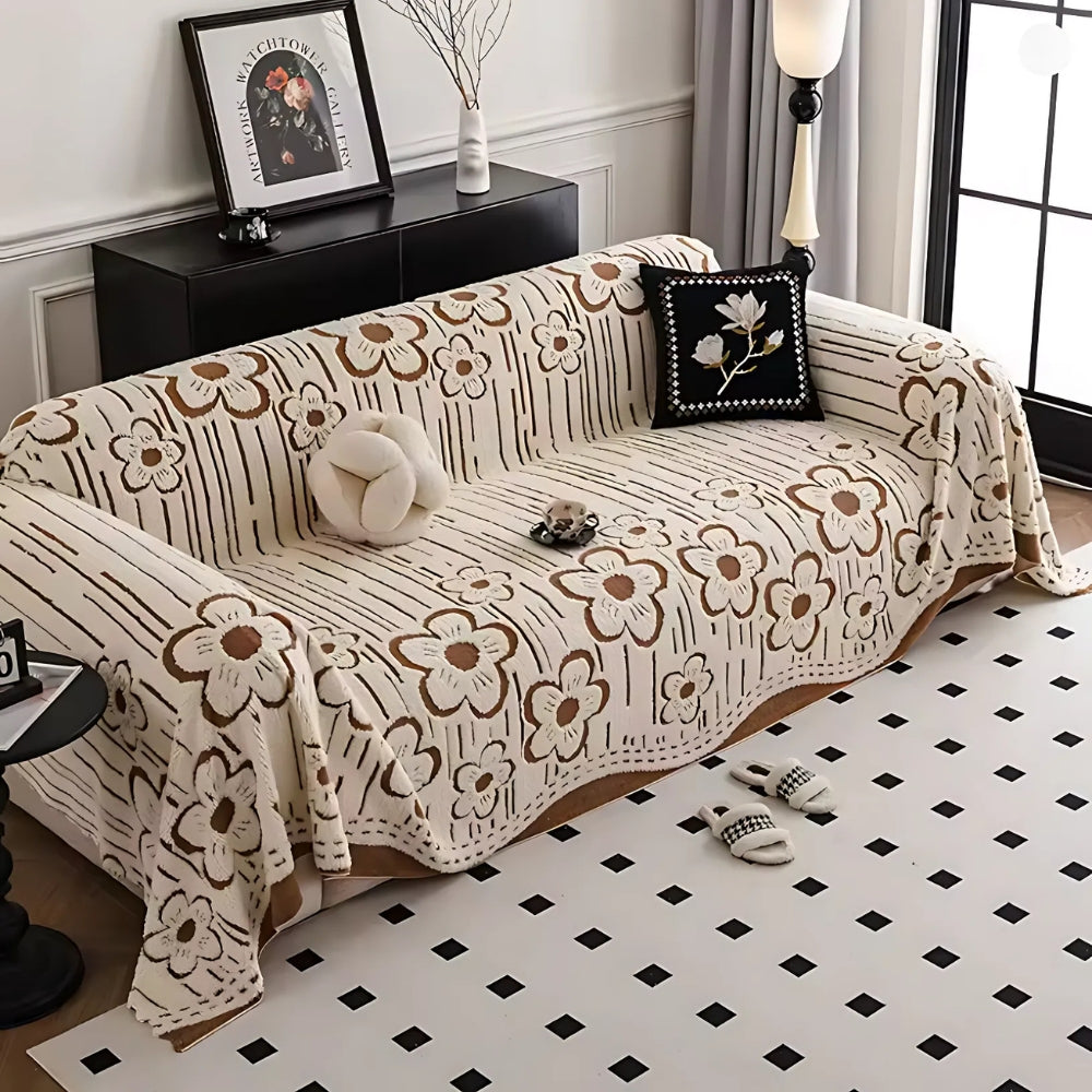 Embroidered Flower Soft Couch Cover