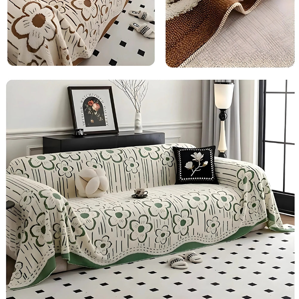Embroidered Flower Soft Couch Cover