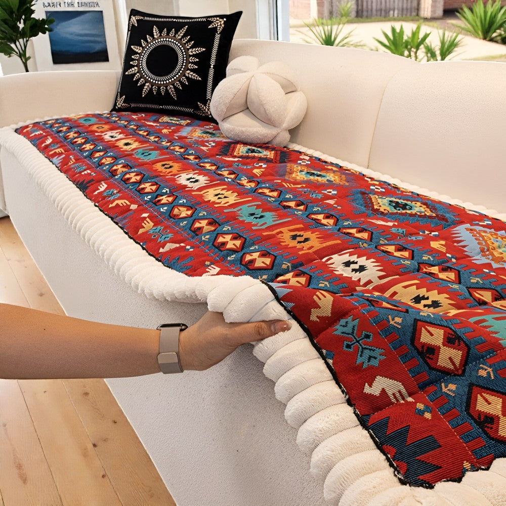 Ethnic Style Quilted Non Slip Couch Cover