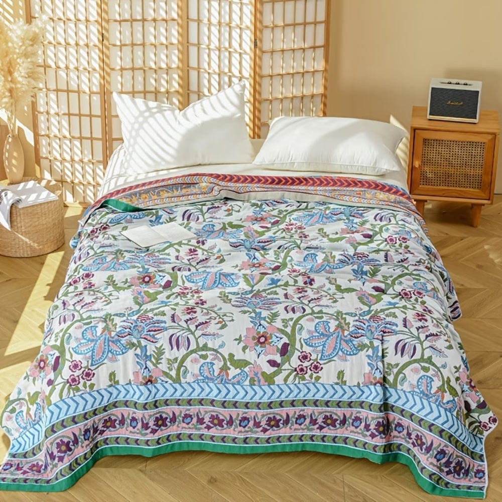 European Floral Reversible Blanket | 100% Cotton Blanket