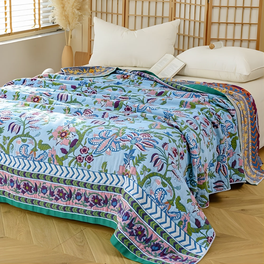 European Floral Reversible Blanket | 100% Cotton Blanket