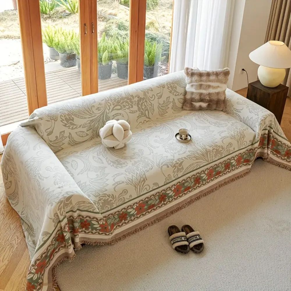 Floral Tasseled Boho Couch Cover