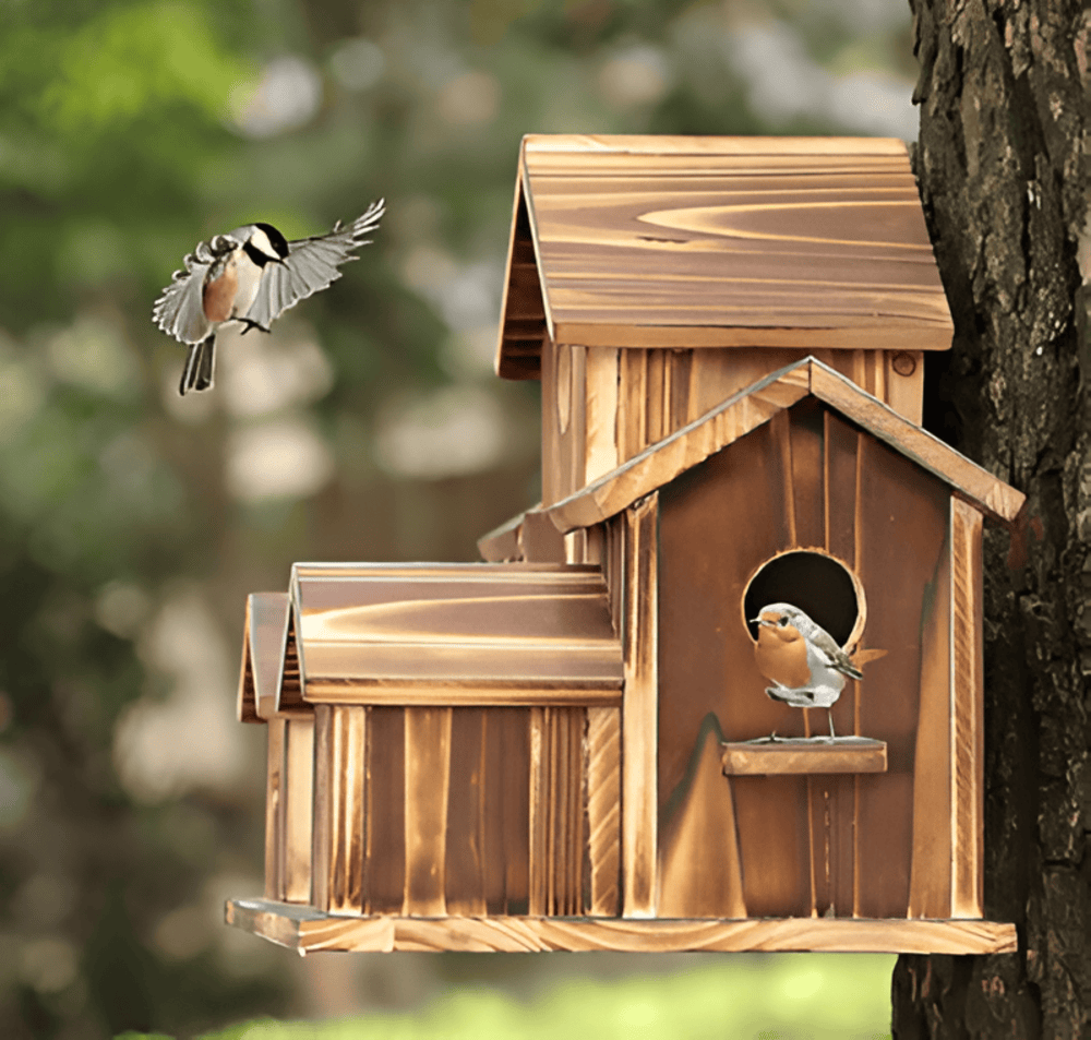 Hanging Wooden Birdhouse with Multi-House Nesting Design