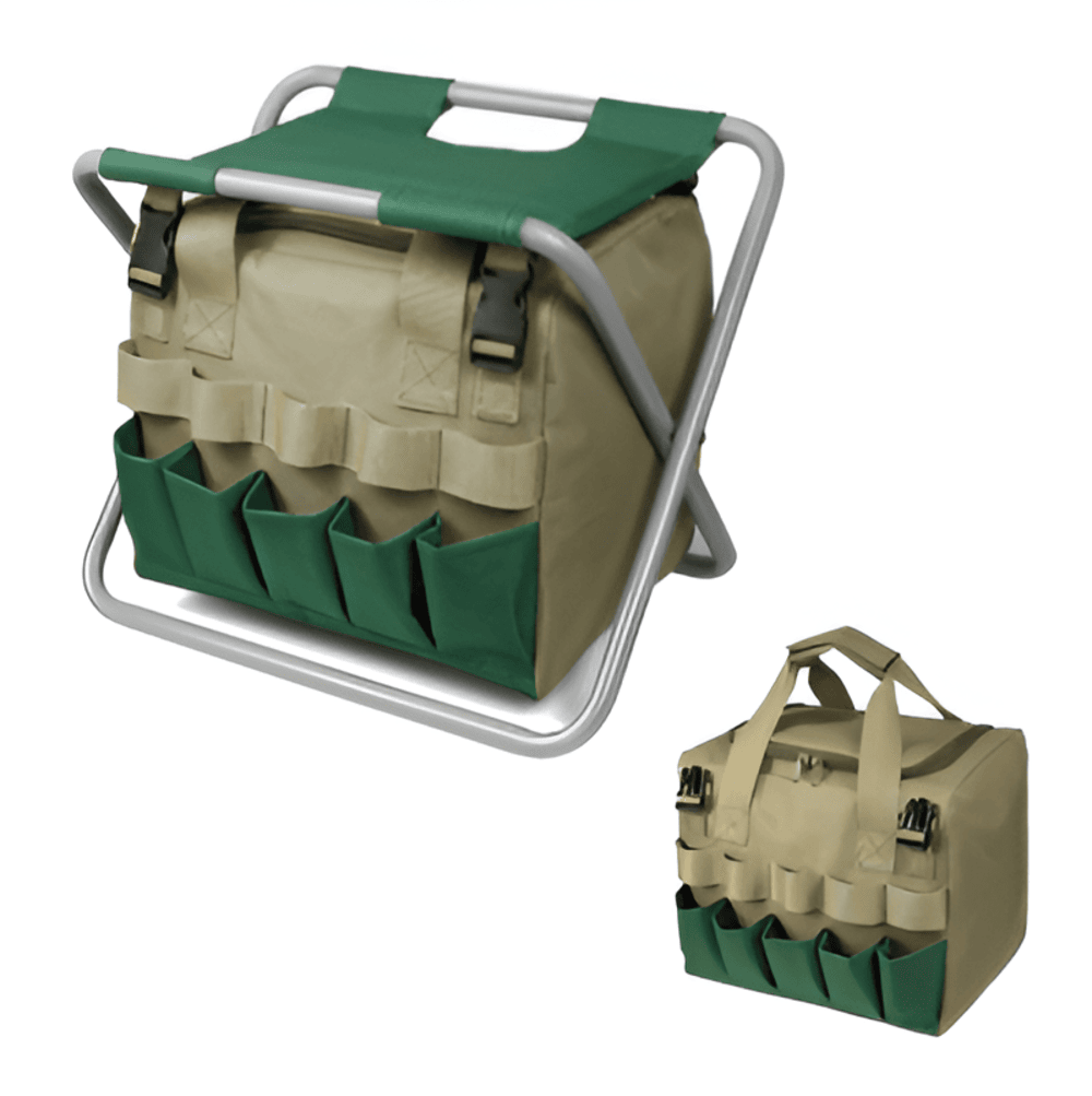 Garden Tool Set with Folding Stool and Carry Bag