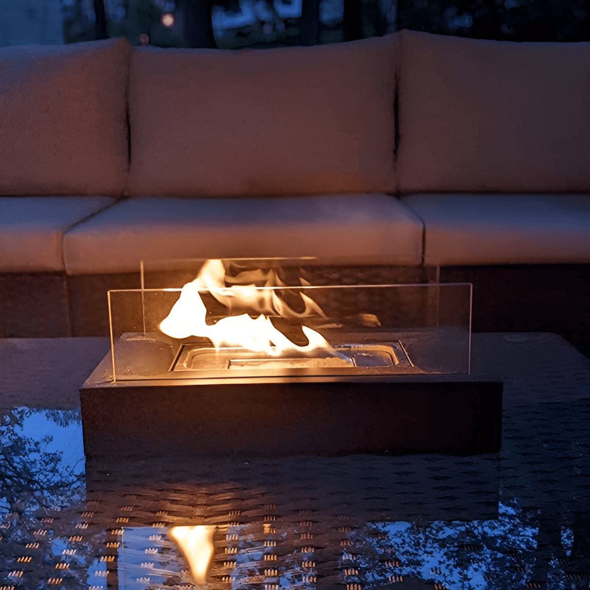 Rectangular Tabletop Bioethanol Fireplace with Glass Panels