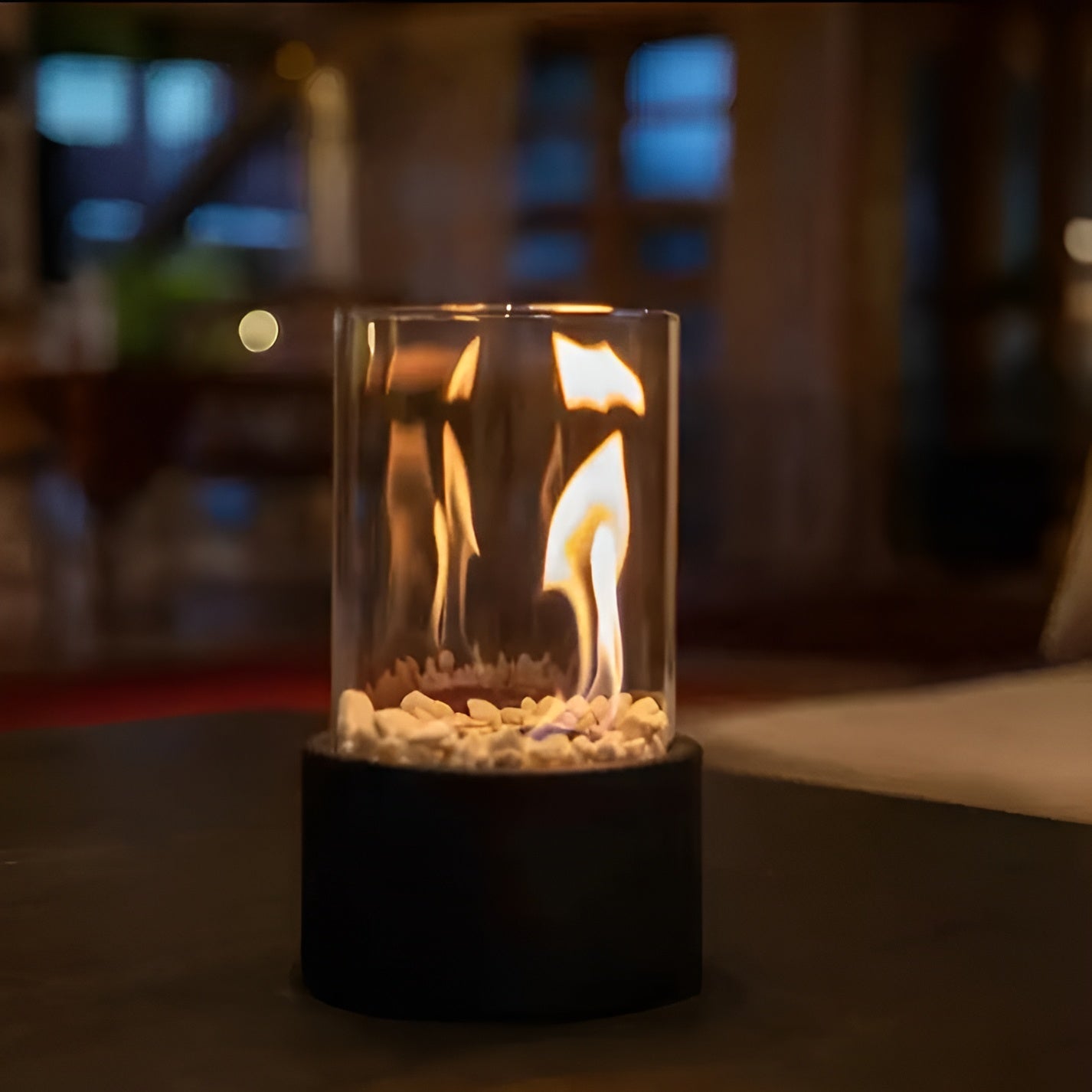 Outdoor Cylindrical Tabletop Bio Ethanol Fireplace with Glass Tube