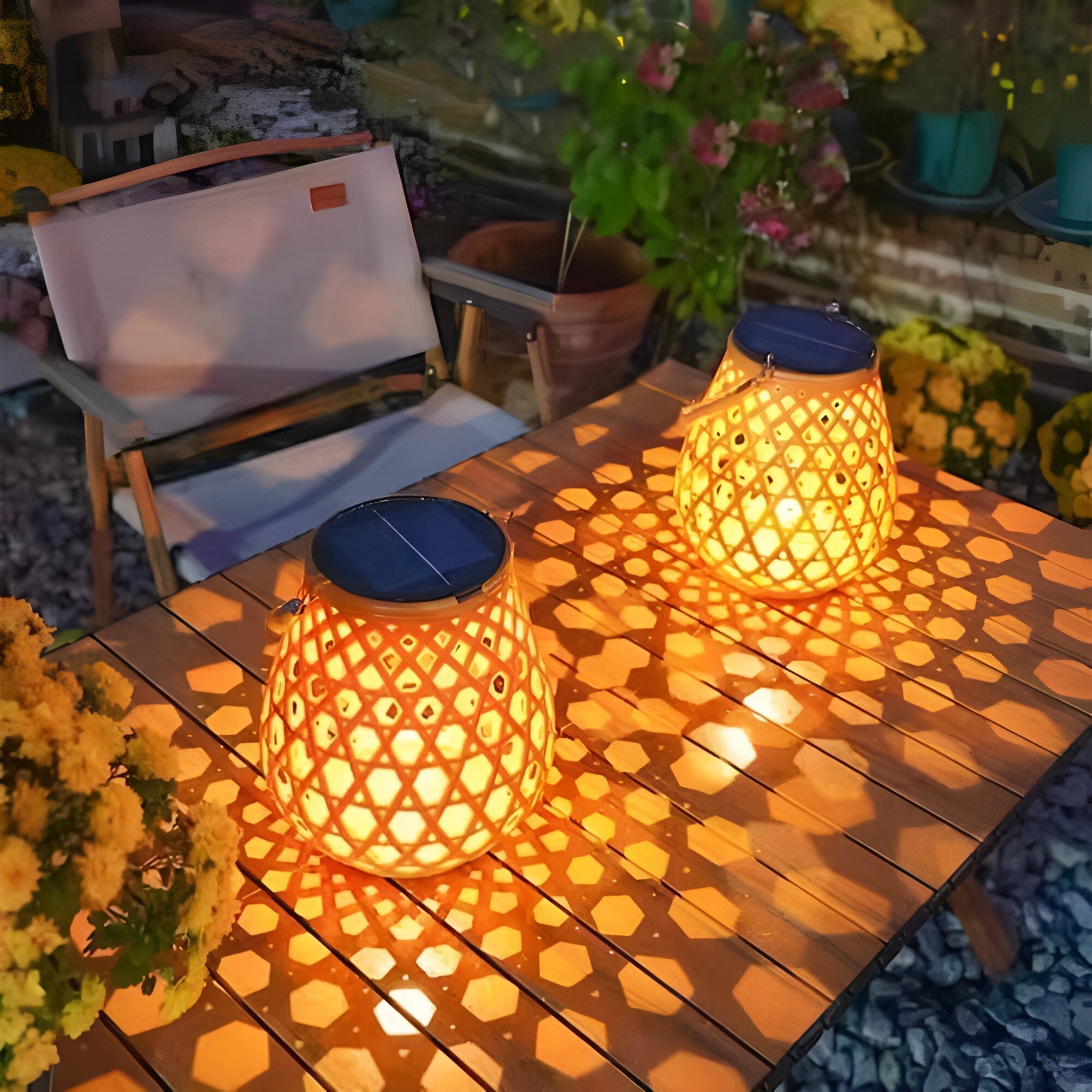 Solar Outdoor Lantern Light with Woven Pattern Shade