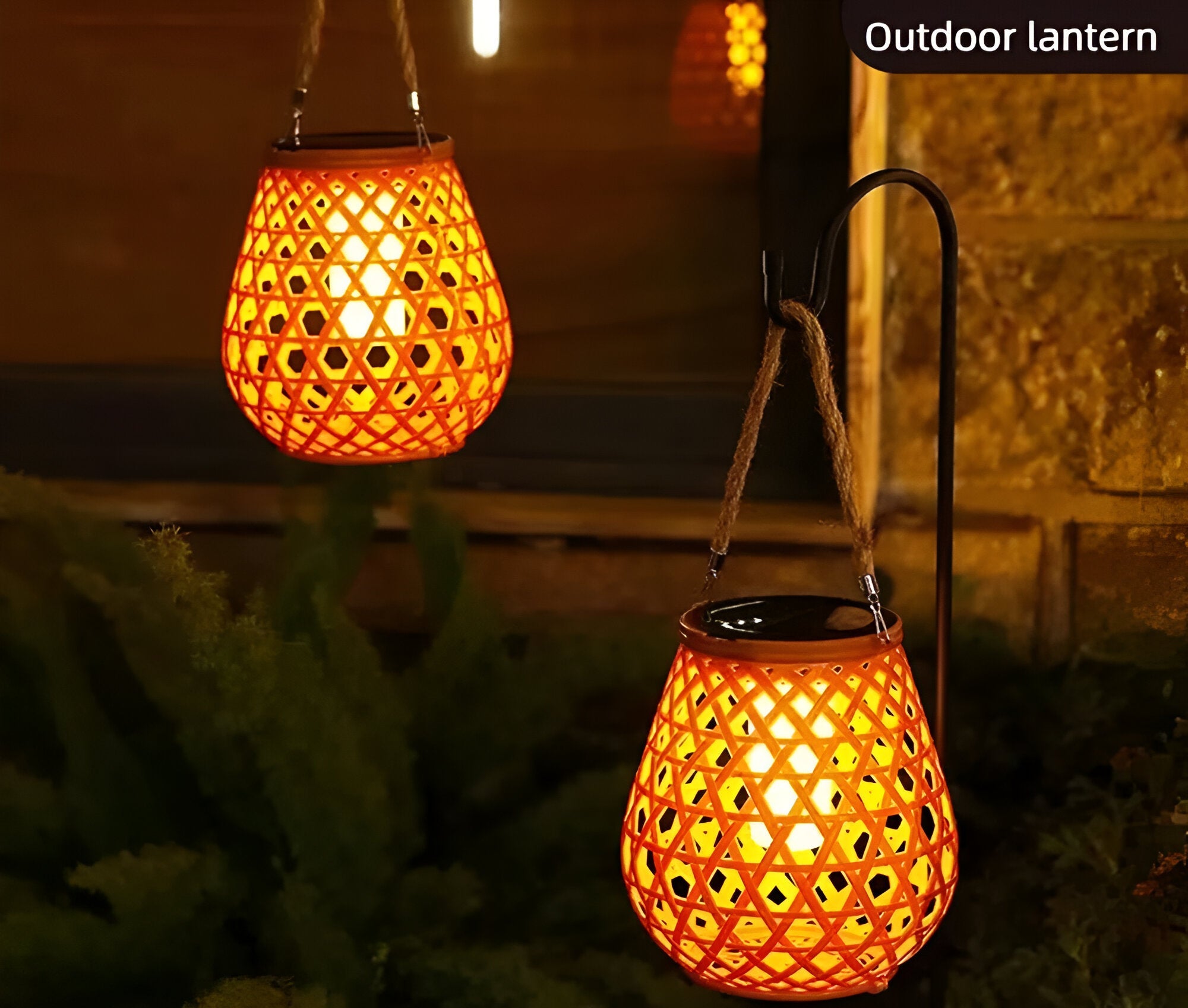Solar Outdoor Lantern Light with Woven Pattern Shade