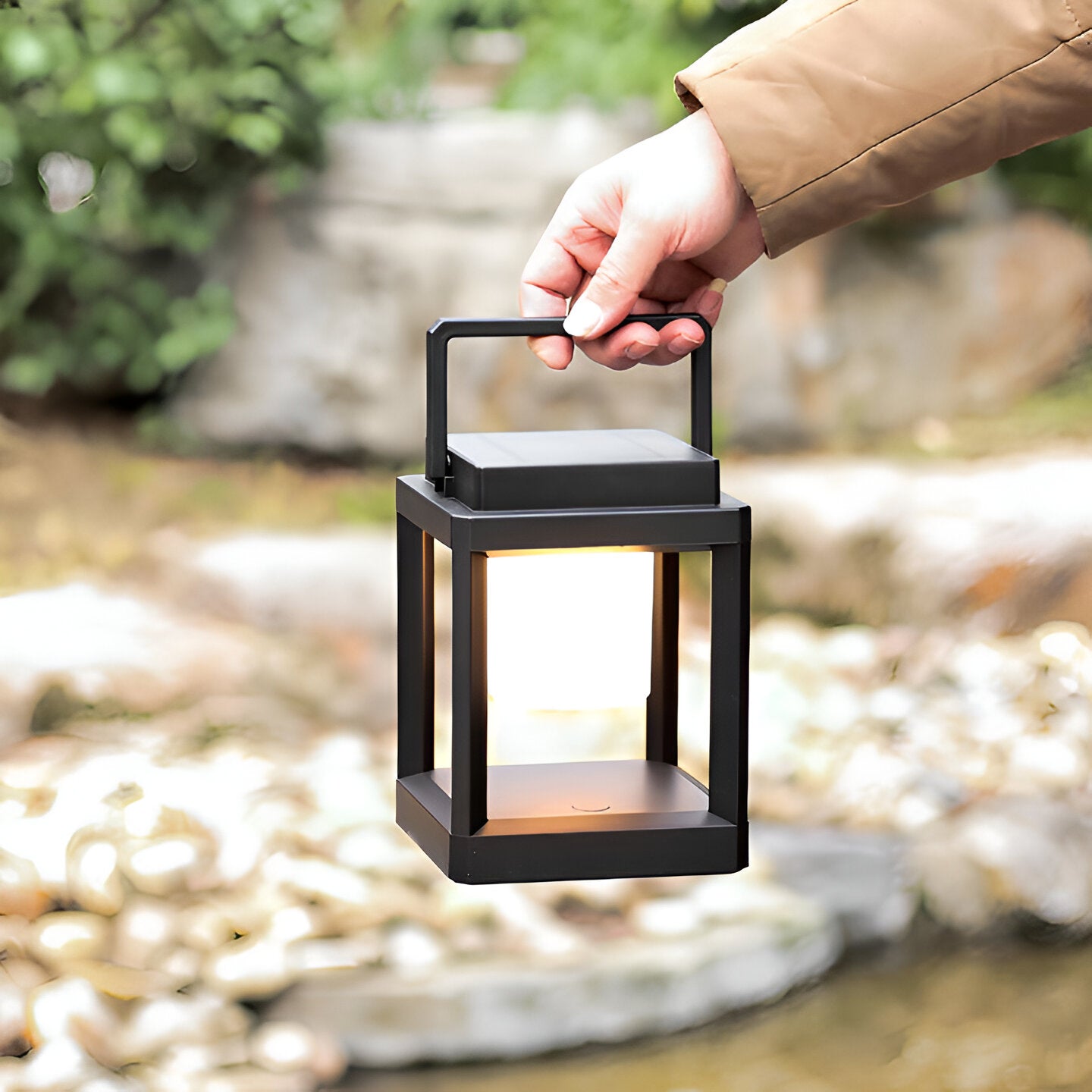 Black Outdoor Lantern Light with Square Frame and Handle