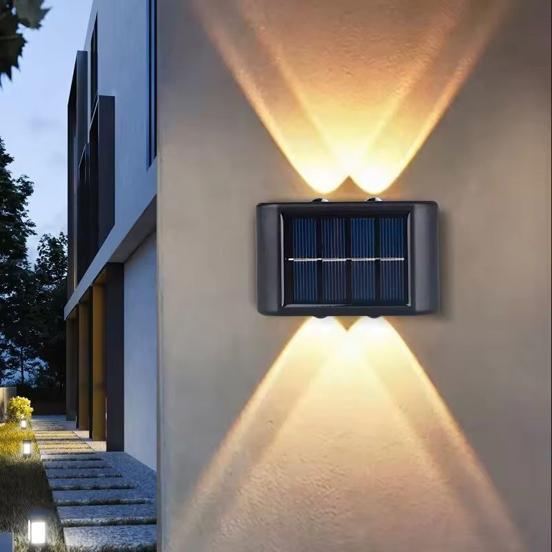 Solar LED Outdoor Wall Light with Rectangular Panel and Up Down Beams