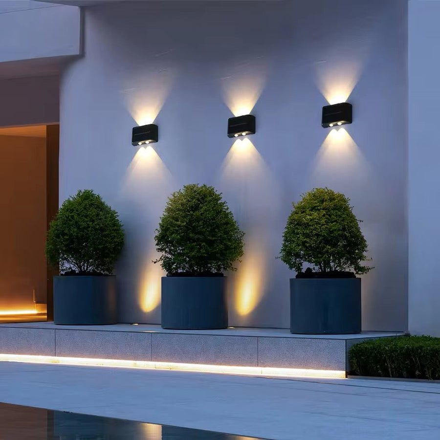 Solar LED Outdoor Wall Light with Rectangular Panel and Up Down Beams