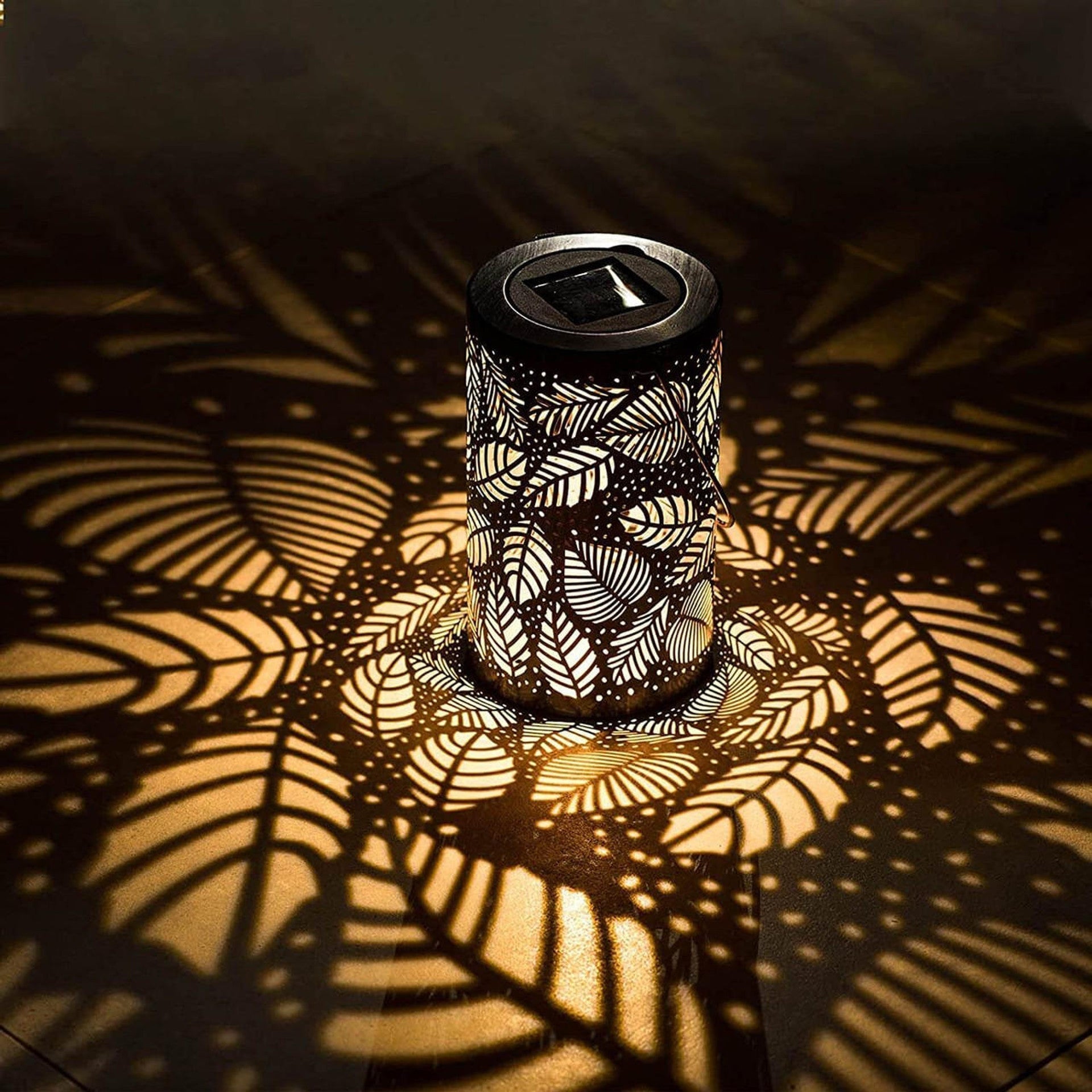 Cylindrical Solar Garden Lantern With Leaf Cutout