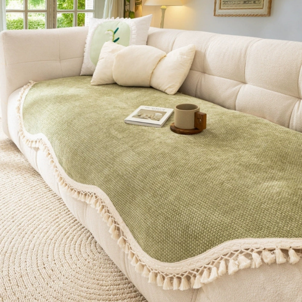 Luxury Chenille Woven Texture Tassel Couch Cover