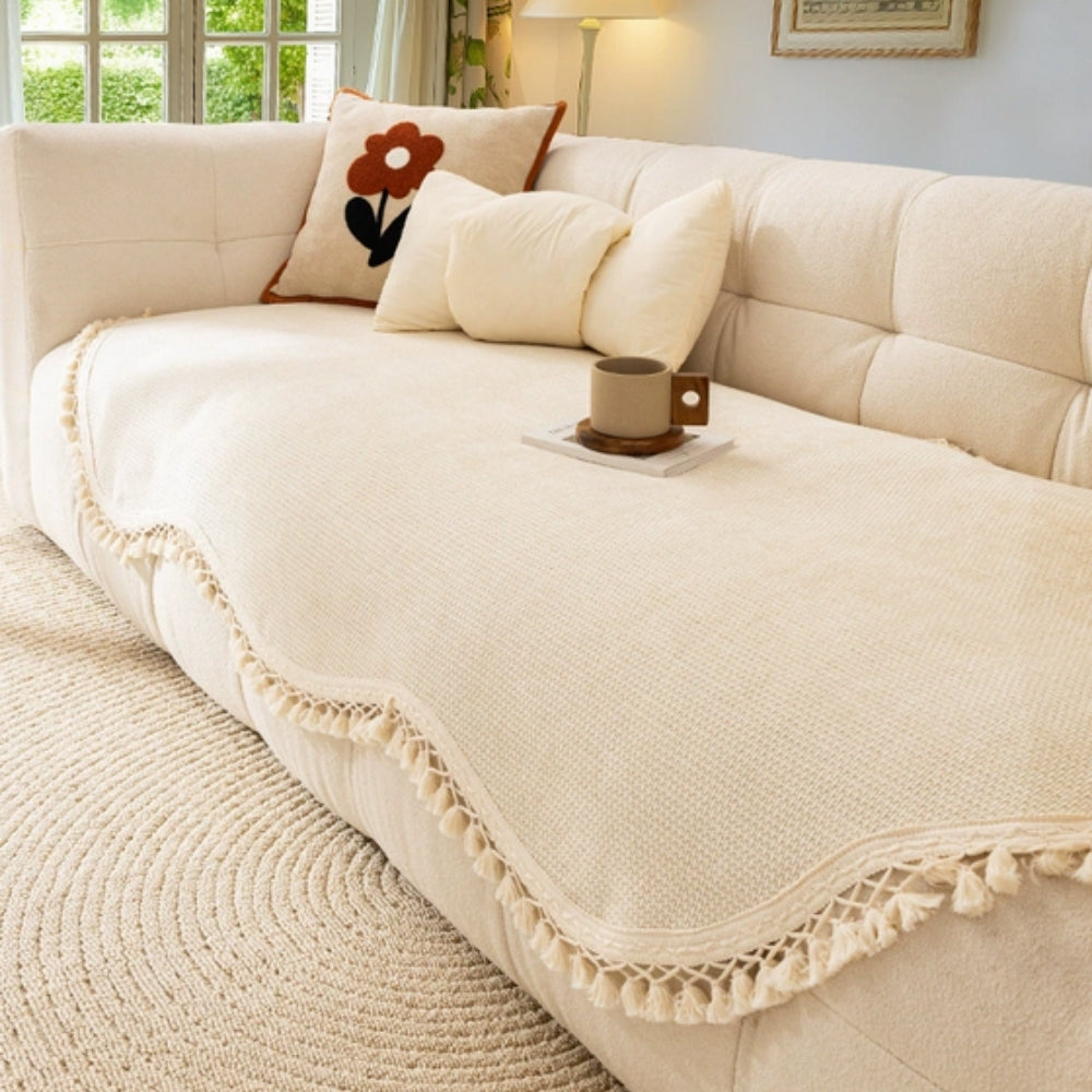 Luxury Chenille Woven Texture Tassel Couch Cover