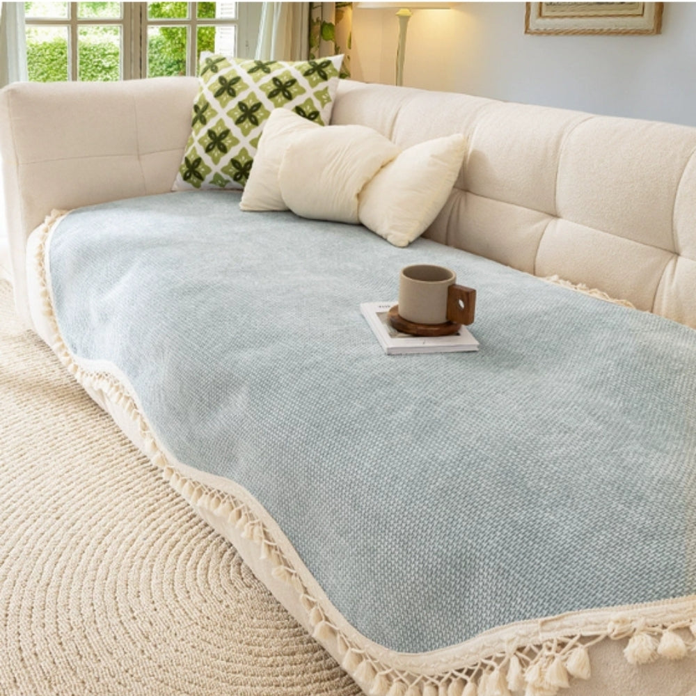 Luxury Chenille Woven Texture Tassel Couch Cover