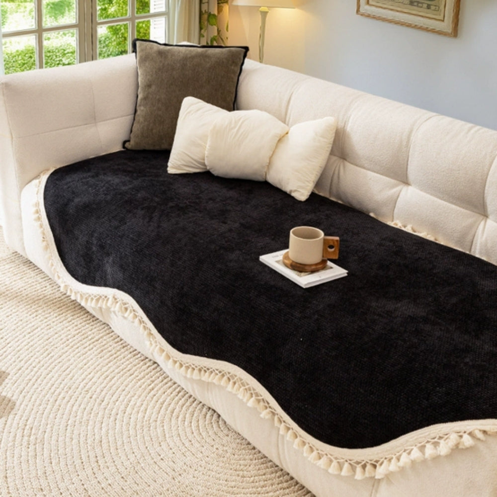 Luxury Chenille Woven Texture Tassel Couch Cover