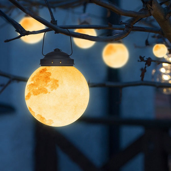 Solar Hanging Garden Light With Round Moon Shape In Gold