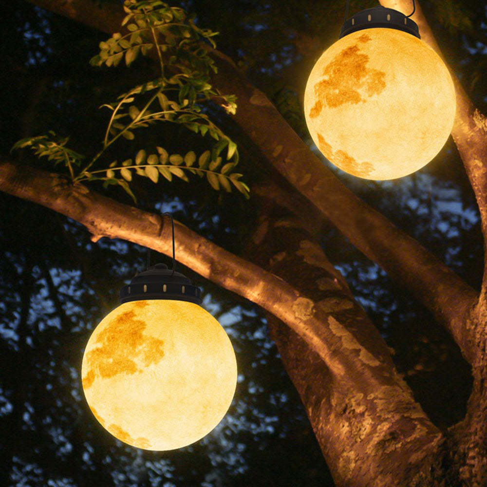 Solar Hanging Garden Light With Round Moon Shape In Gold