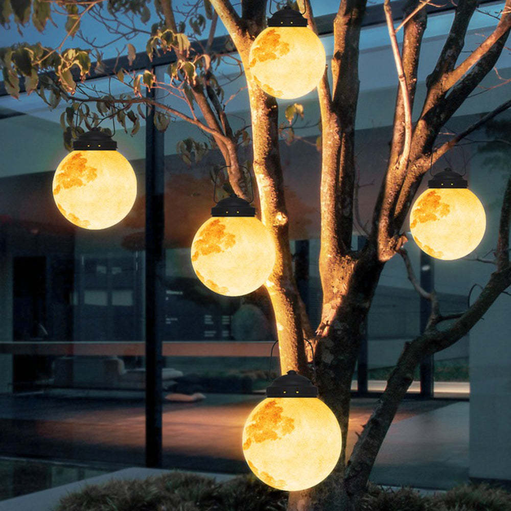 Solar Hanging Garden Light With Round Moon Shape In Gold