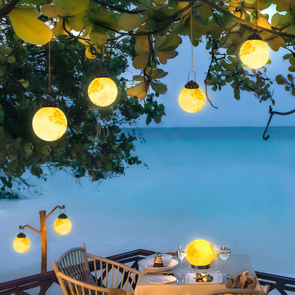 Solar Hanging Garden Light With Round Moon Shape In Gold