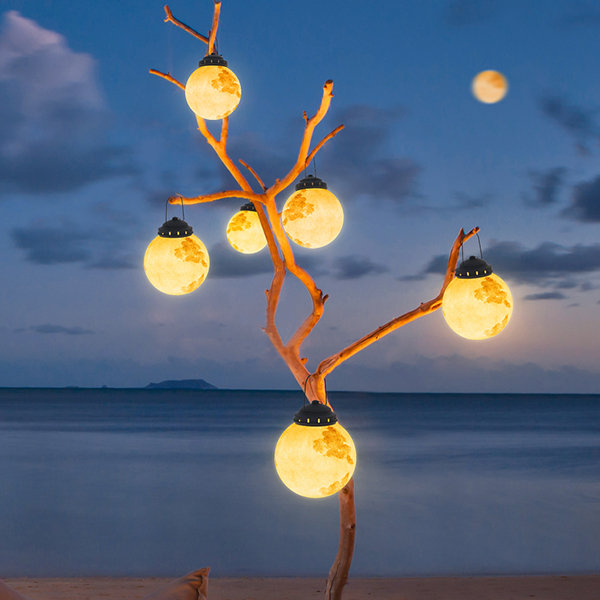 Solar Hanging Garden Light With Round Moon Shape In Gold