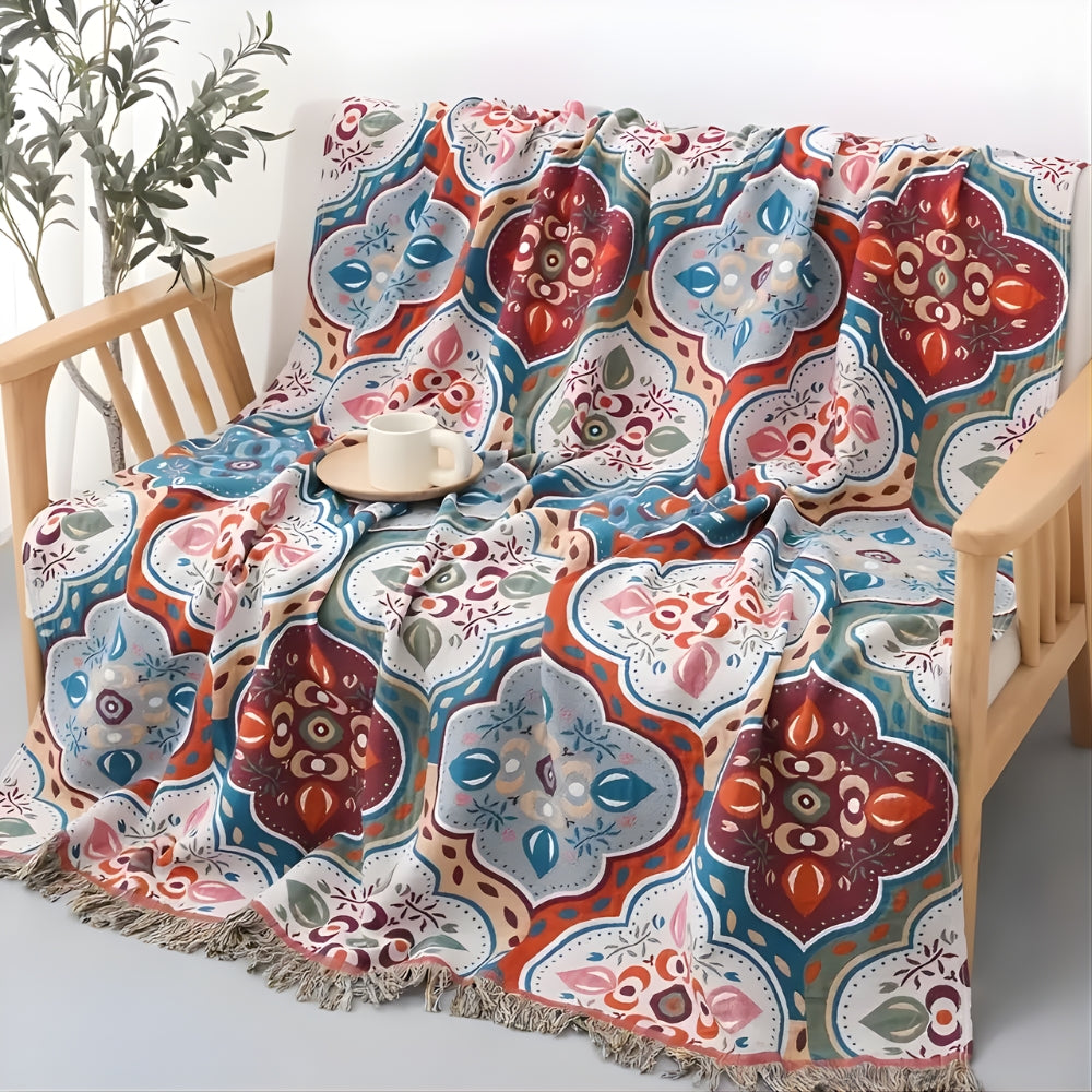 Moroccan Mosaic Tassel Cotton Blanket