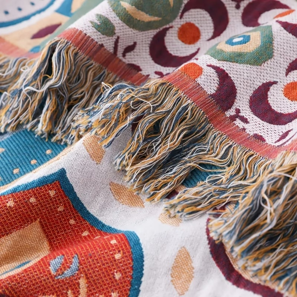 Moroccan Mosaic Tassel Cotton Blanket