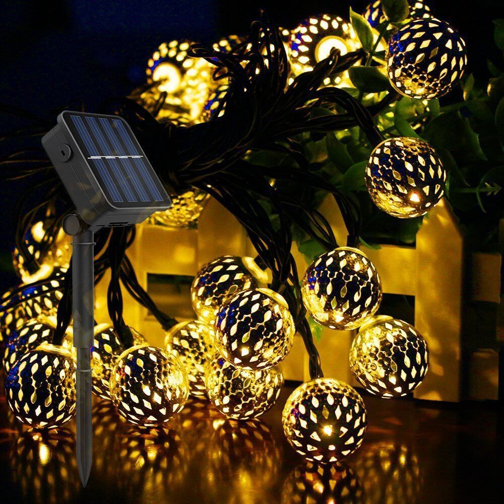 Solar Garden String Lights with Patterned Ball Lanterns