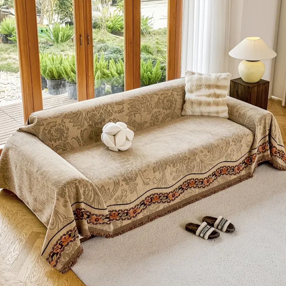 Floral Tasseled Boho Couch Cover