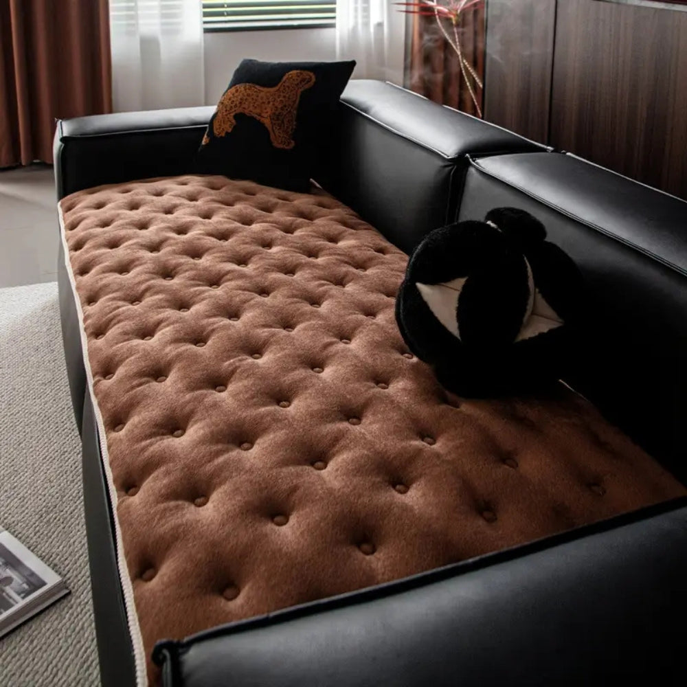 Plush Button-Tufted Couch Cover