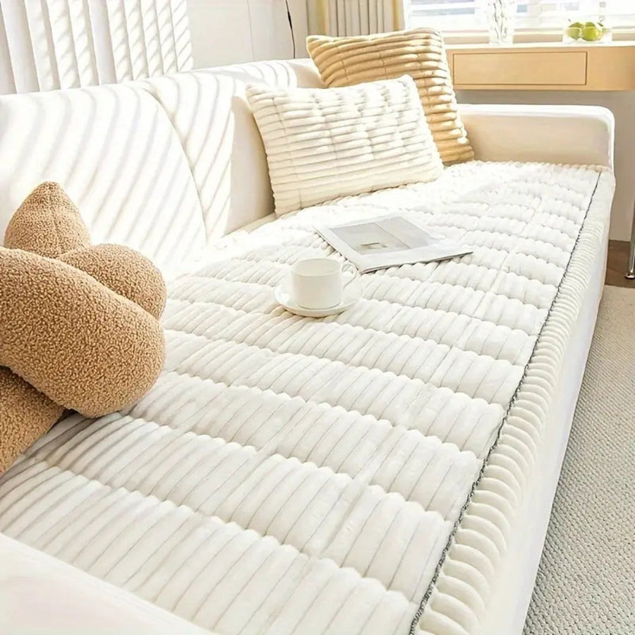 Plush Pleated Edges Couch Cover