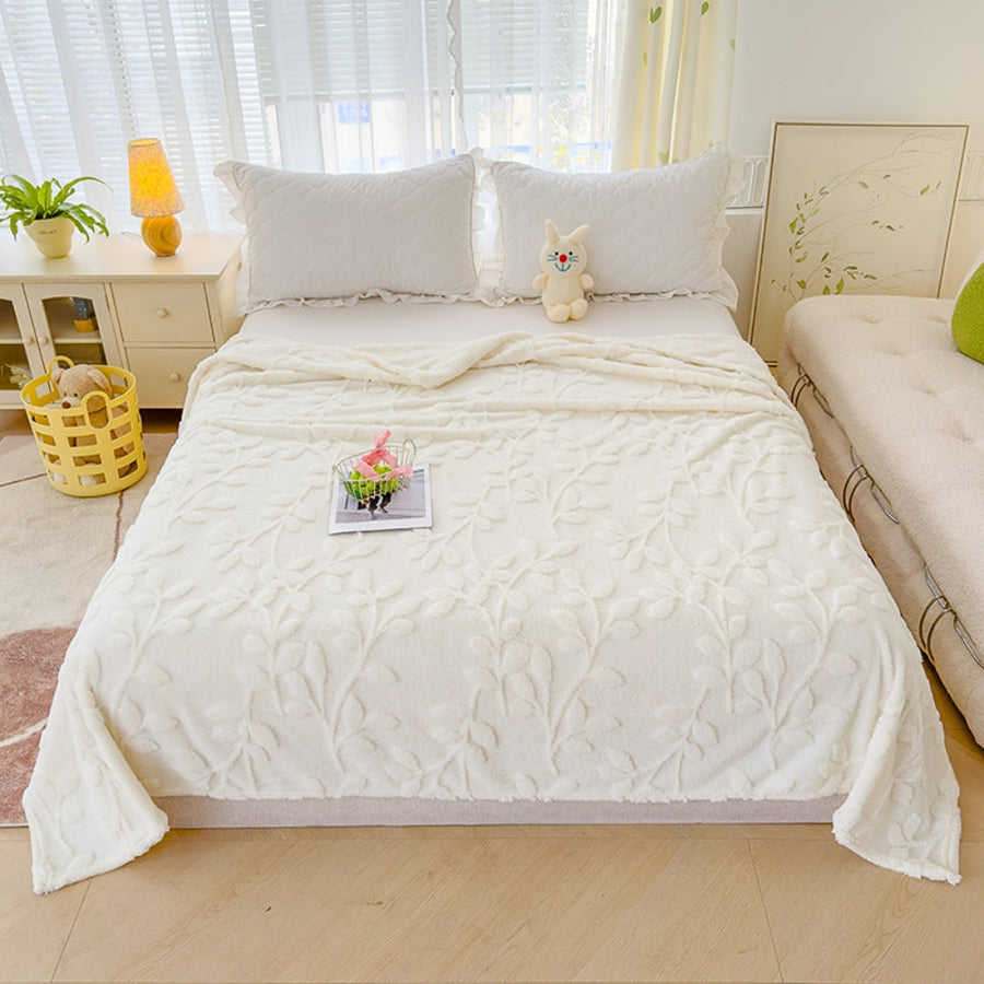 Plush Leaf Cosy Embossed Fleece Throw Blanket