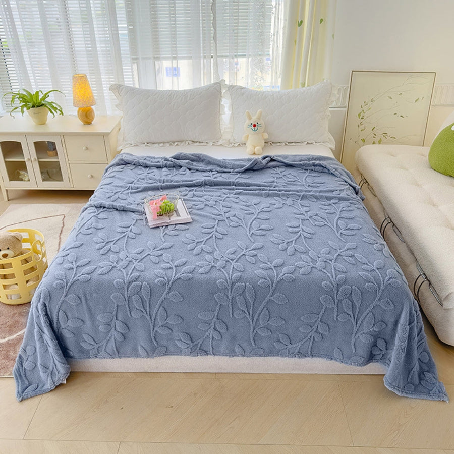 Plush Leaf Cosy Embossed Fleece Throw Blanket