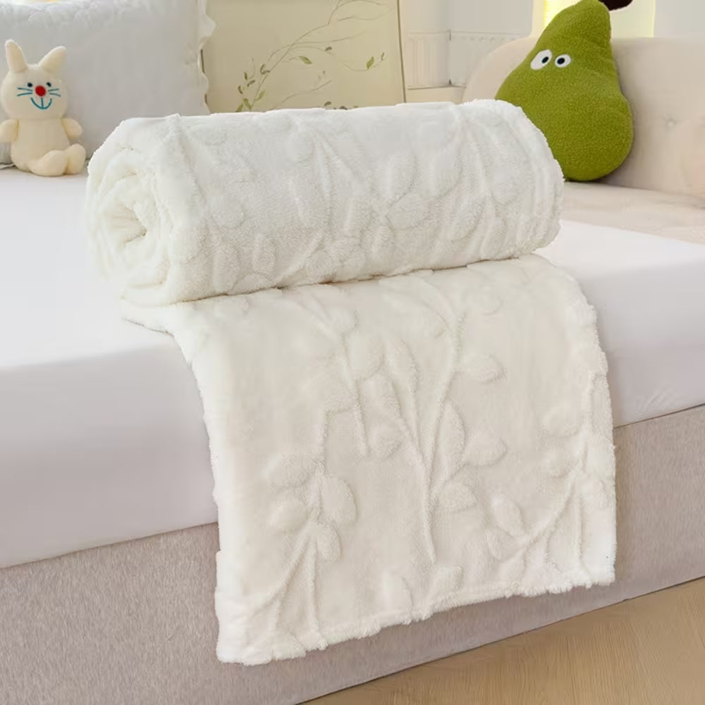 Plush Leaf Cosy Embossed Fleece Throw Blanket