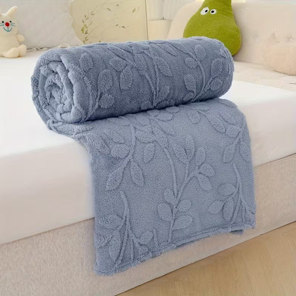 Plush Leaf Cosy Embossed Fleece Throw Blanket