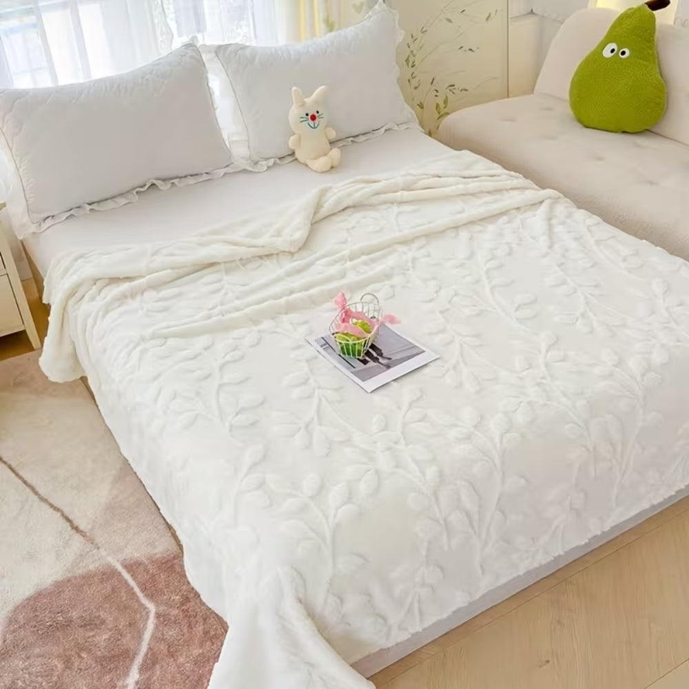 Plush Leaf Cosy Embossed Fleece Throw Blanket