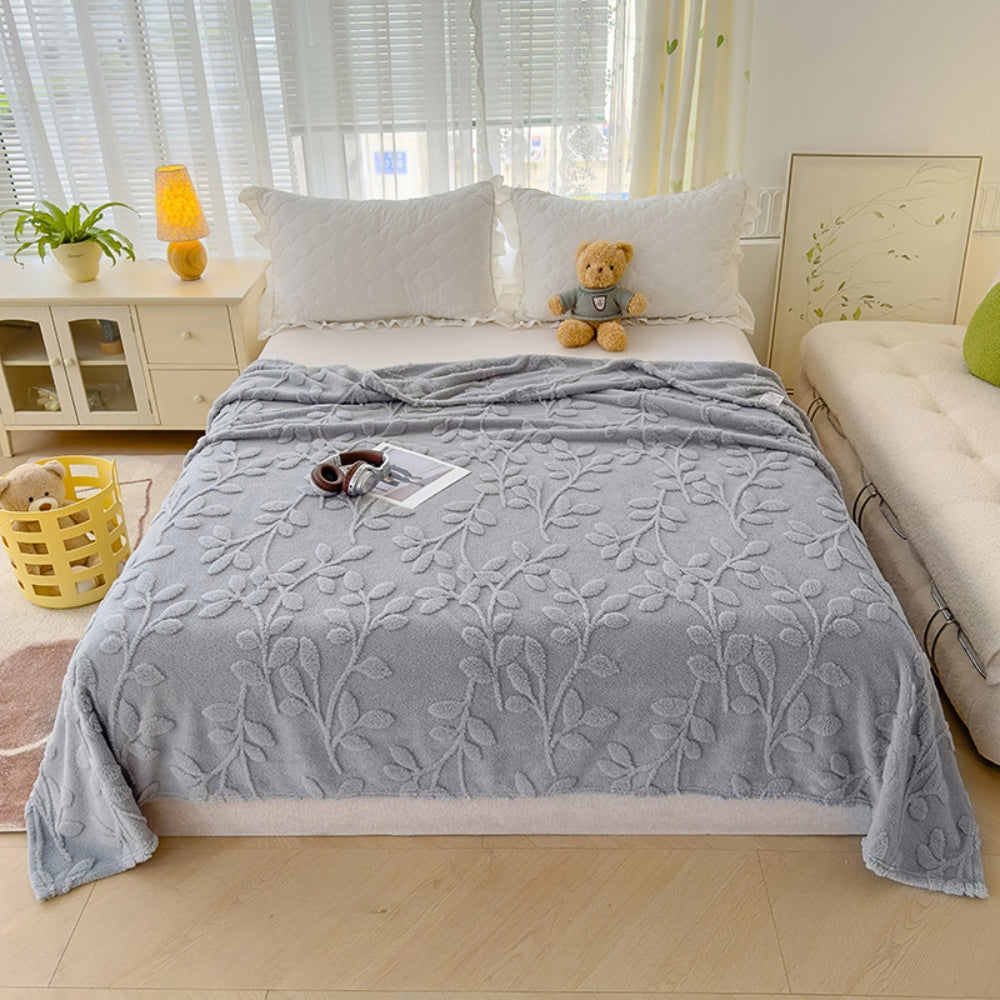 Plush Leaf Cosy Embossed Fleece Throw Blanket