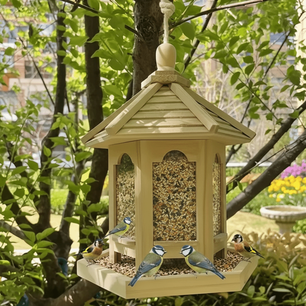 Wooden Bird Feeder Hanging Seed House Outdoor Garden