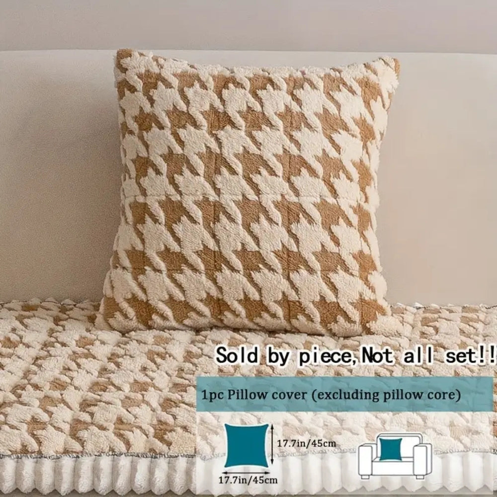 Colourful Plush Houndstooth Couch Cover and Cushion Cover