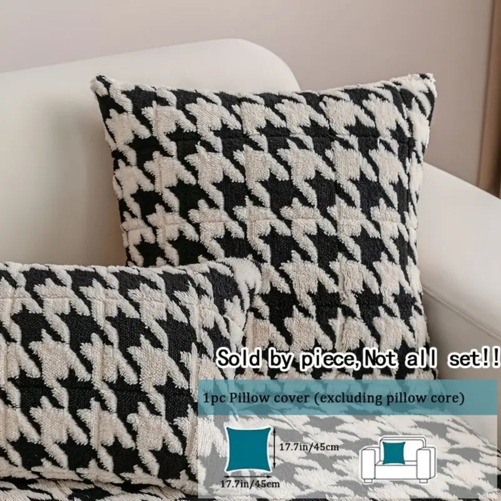 Colourful Plush Houndstooth Couch Cover and Cushion Cover