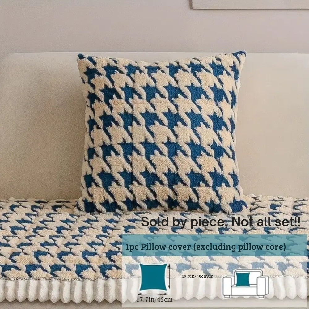 Colourful Plush Houndstooth Couch Cover and Cushion Cover