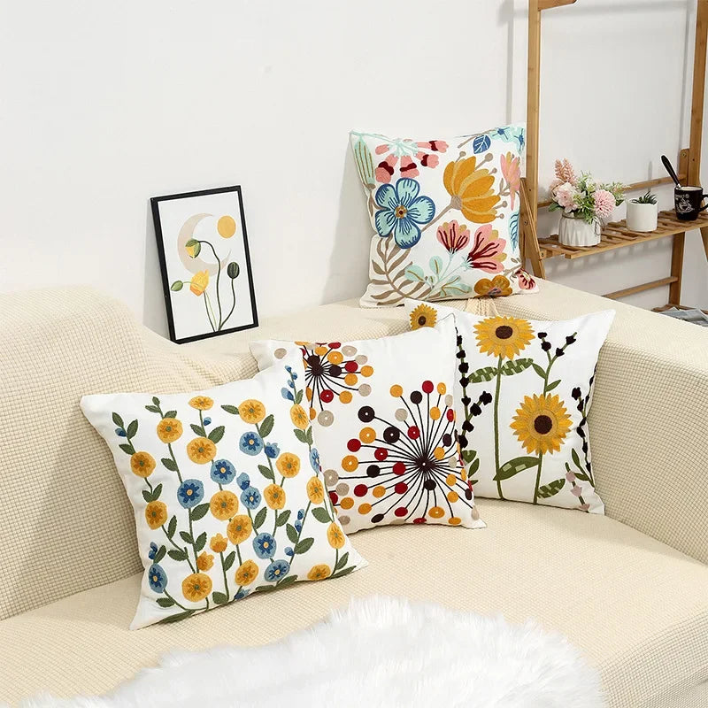 Floral Cushion Cover Embroidered Pillow Case Decorative Cover