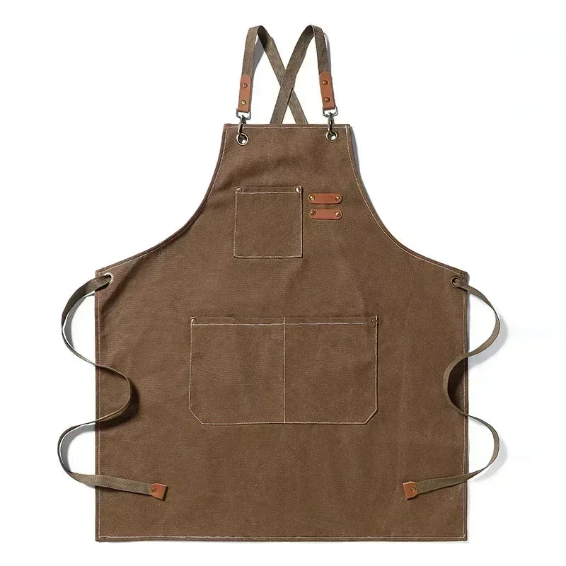 Canvas Apron Unisex Chef Work Apron Pockets Adjustable Durable