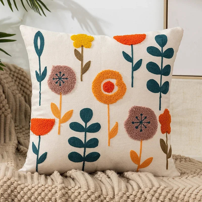 Floral Cushion Cover Embroidered Pillow Case Decorative Cover